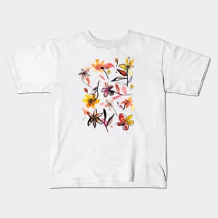 Yellow Expressive Ink Flowers Kids T-Shirt